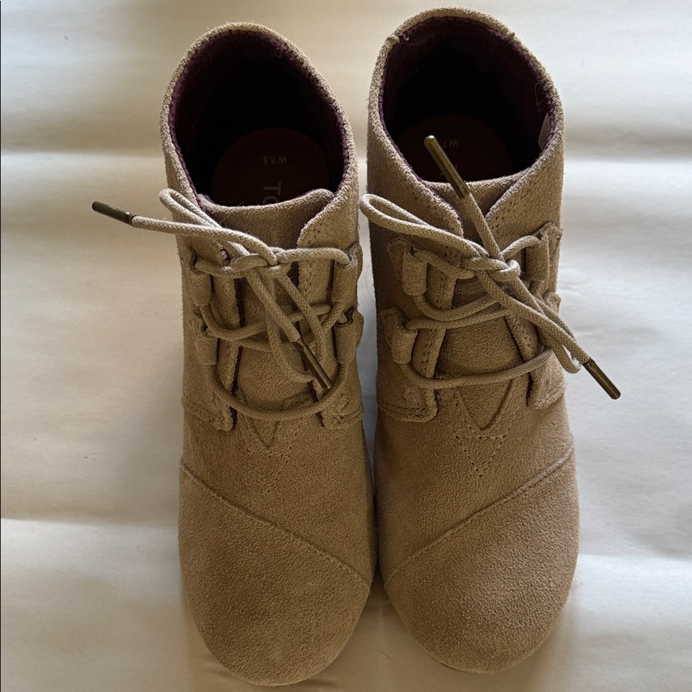 Toms Beige Suede Lace-Up Heeled Ankle Boots